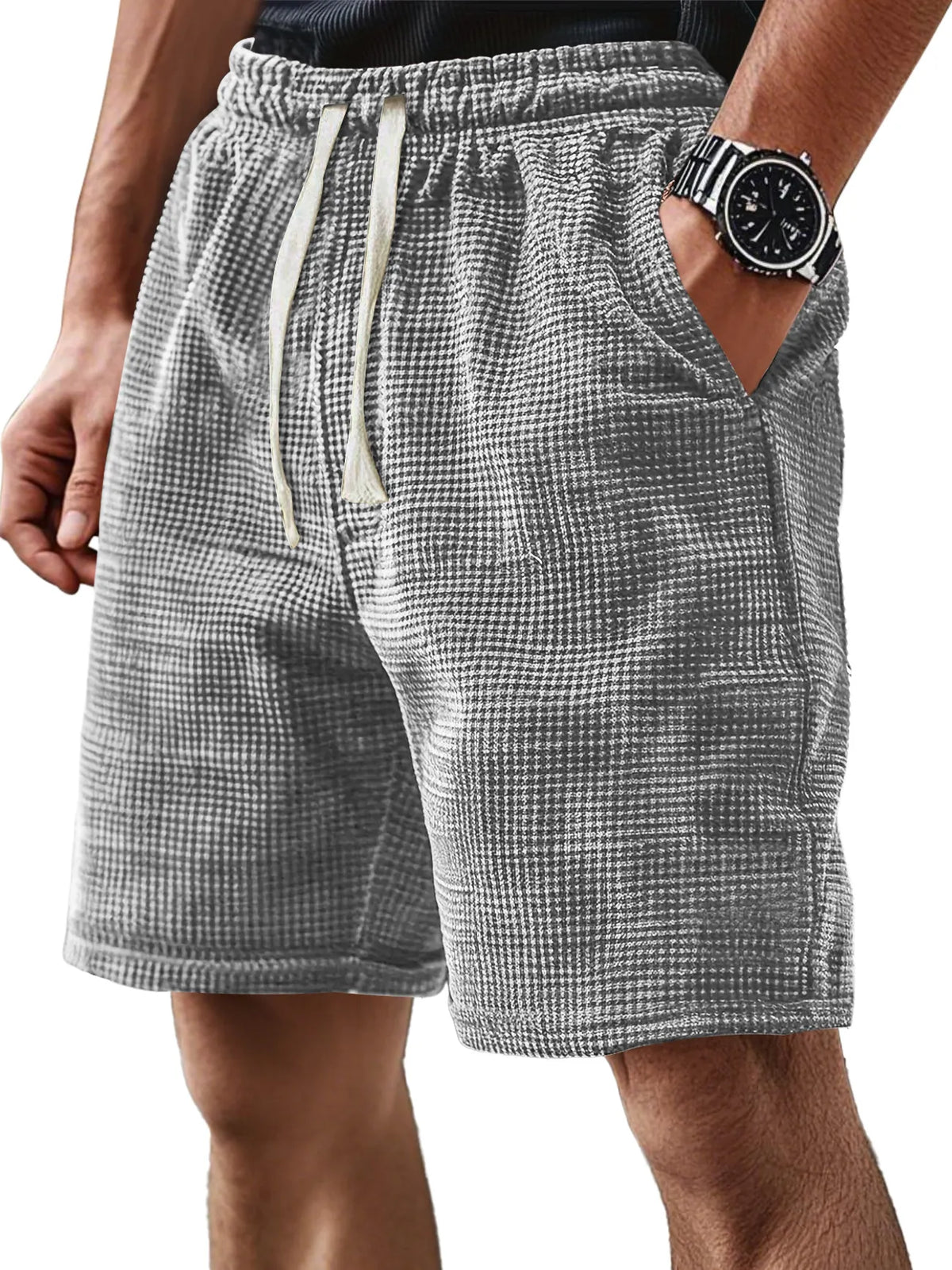 Men's Everyday Corduroy Waffle Elastic Waist Comfort Shorts