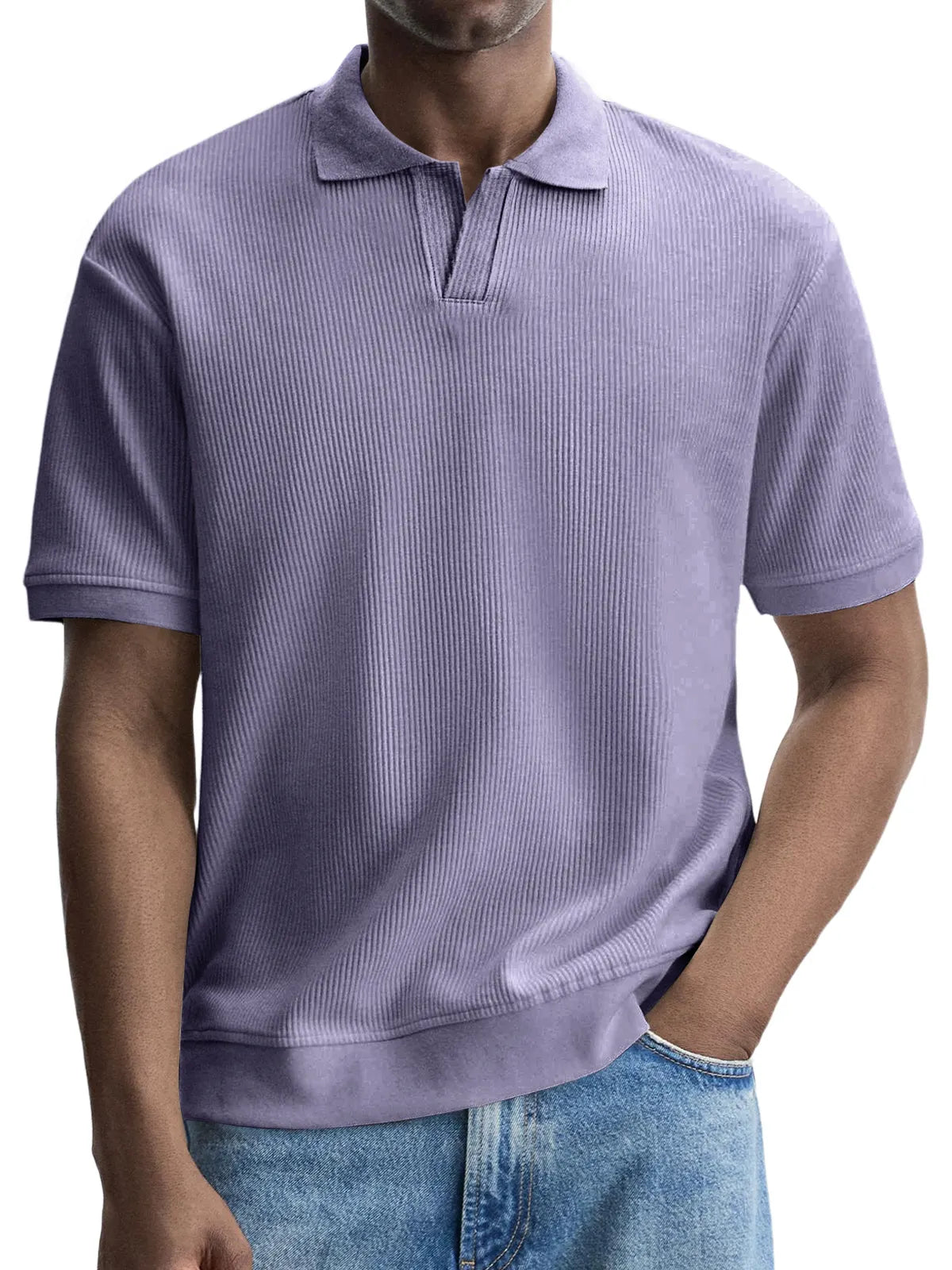 Men's Fashionable Casual Pitted V-neck Solid Color Short-sleeved Polo Shirt