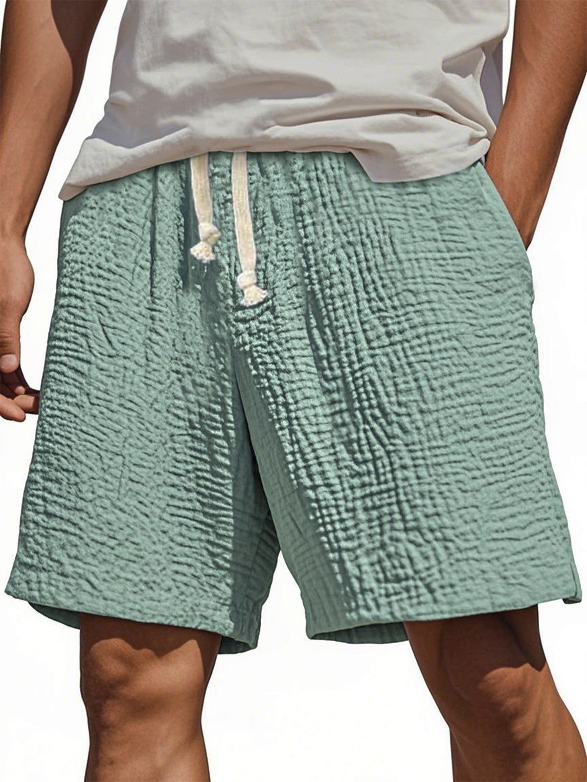 Men's Stylish Wrinkled Textured  Lace-up Casual Shorts