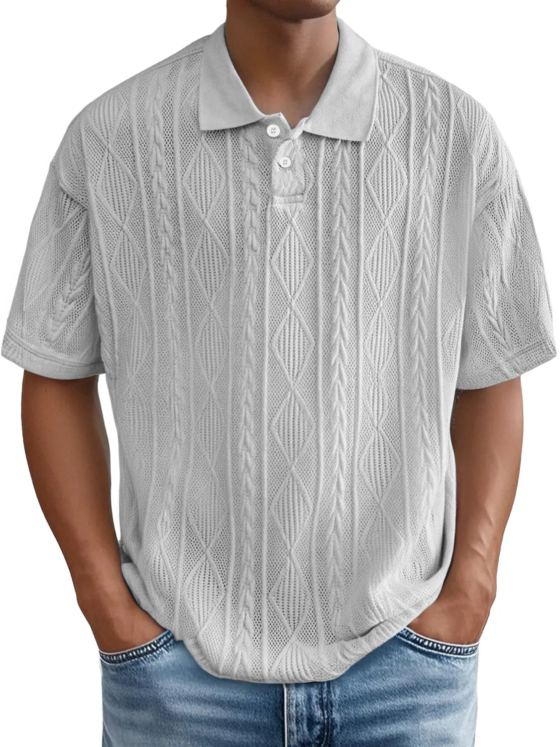 Men's Daily Casual Jacquard Texture Casual And Comfortable Short-sleeved Polo Shirt