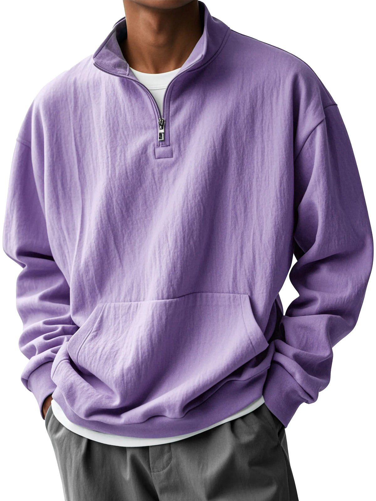 Men's Fashionable Half-Zip Pocket Stand Collar Sweatshirt