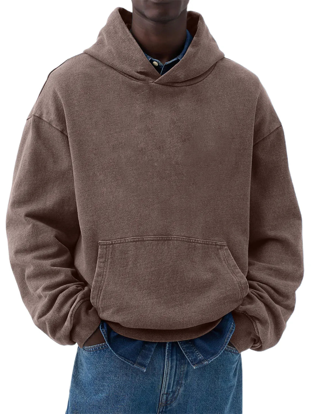Men's Cotton Washed Distressed Heavyweight Long Sleeve Pocket Hooded Sweatshirt