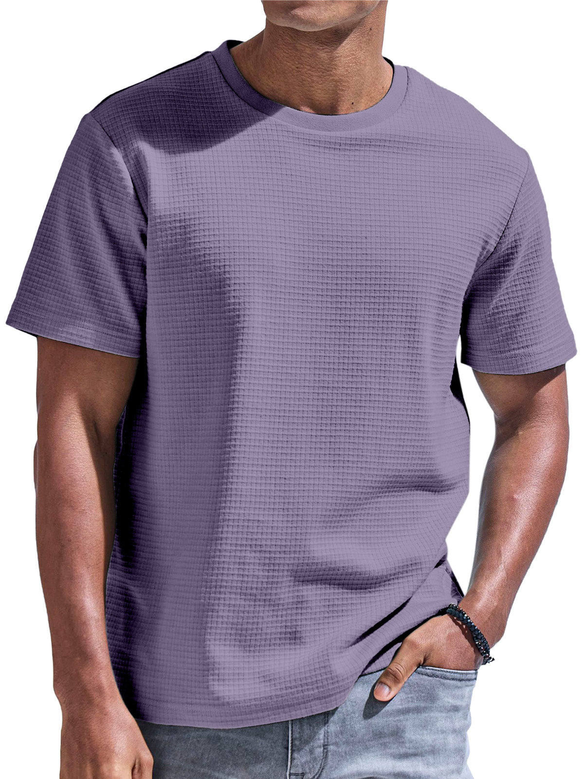 Men's Solid Color Waffle Comfort Short Sleeve T-shirt