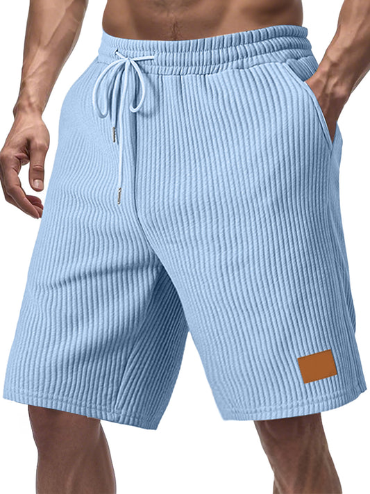 Men's Everyday Striped Embroidered Logo Drawstring Casual Shorts