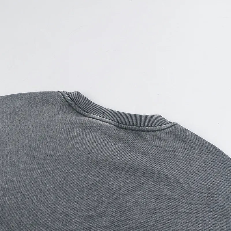 Men's Distressed Washed Cotton Round Neck Long-sleeved Sweatshirt