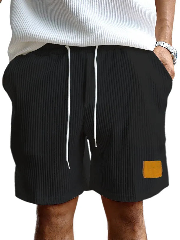 Men's Retro Embroidered Logo Stripe Fashion Lace-up Casual Shorts