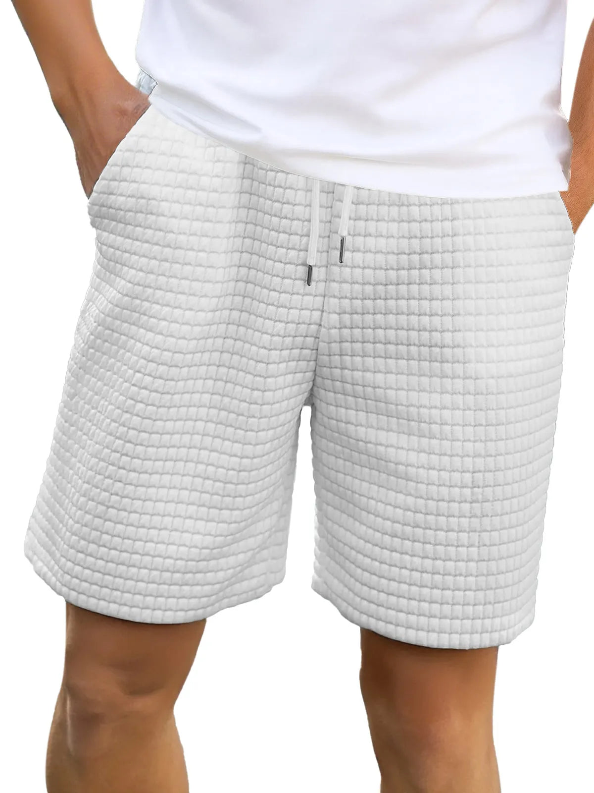 Men's Casual Solid Color Small Checkered Loose Shorts