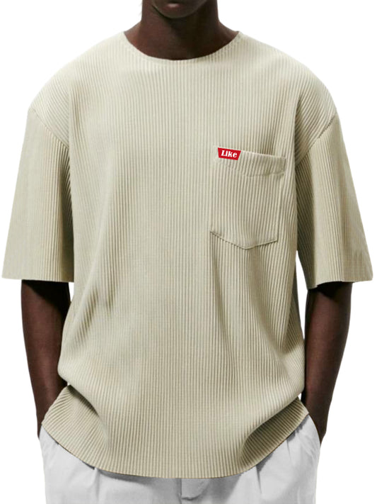 Men's Textured Striped Pocket Fashion Casual Short-sleeved T-shirt