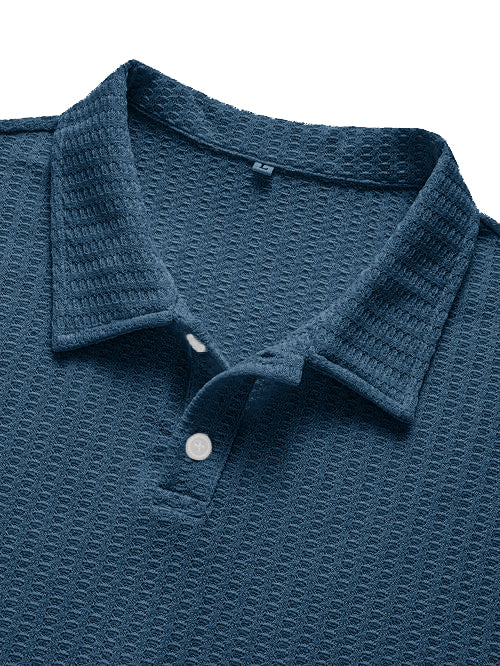Men's Fashionable Retro Waffle Fabric Short Sleeve Polo Shirt