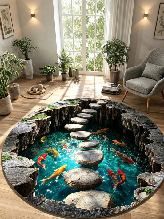Aqua Koi Round Carpet