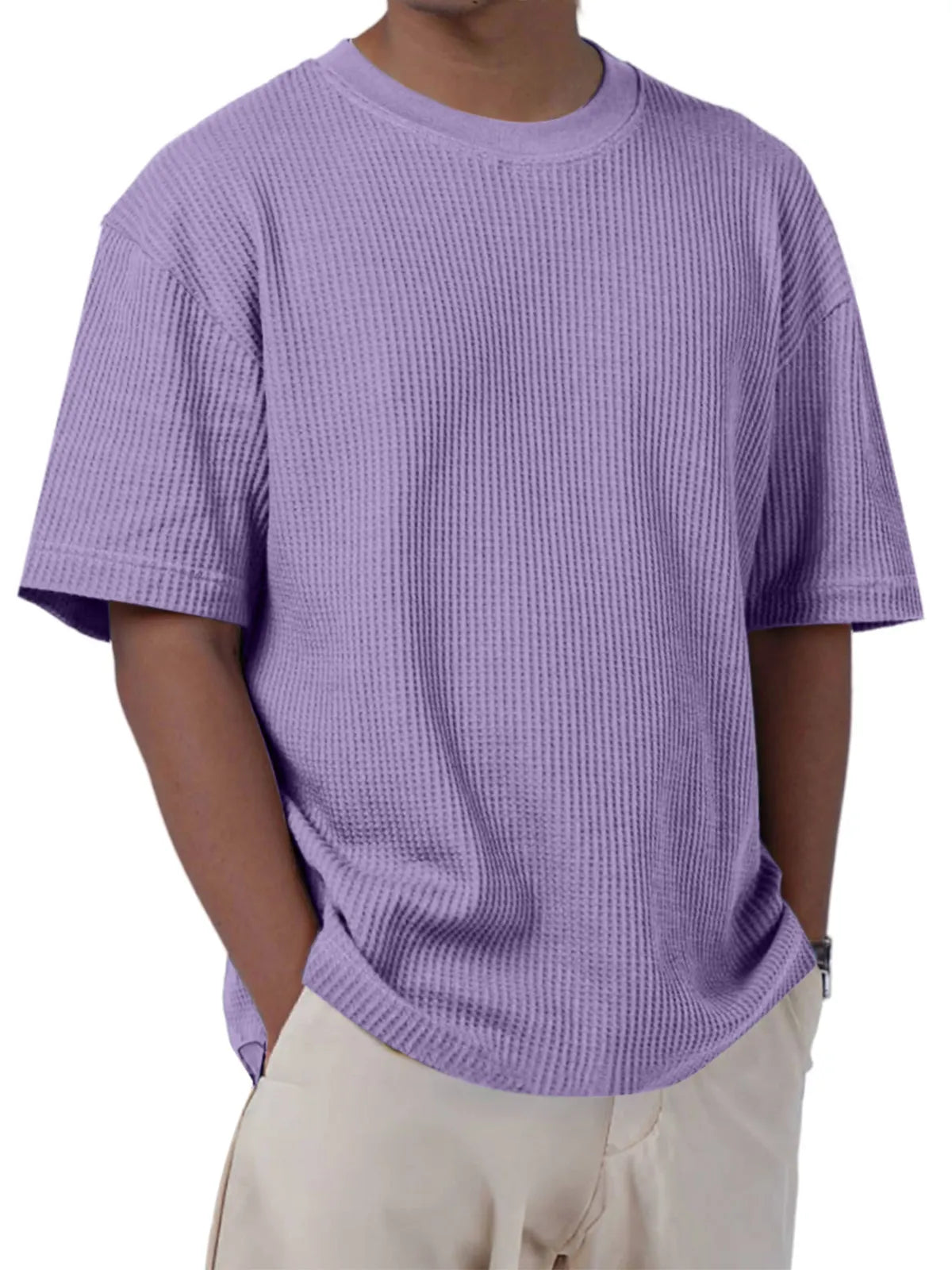 Men's Casual Everyday Solid Color Waffle Short Sleeve T-shirt