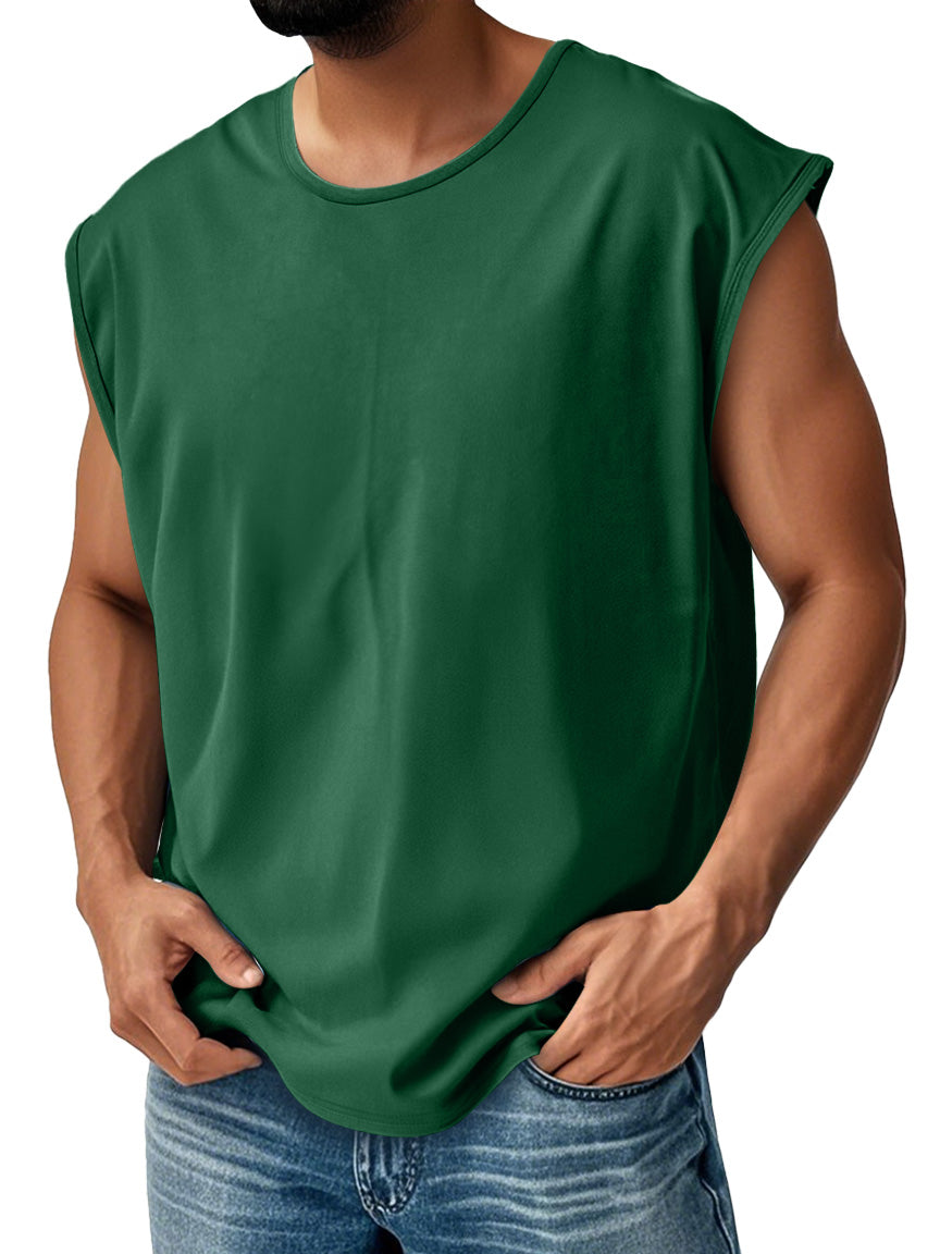 Men's Daily Pure Cotton Round Neck Waistcoat Solid Color Comfortable Sleeveless Vest