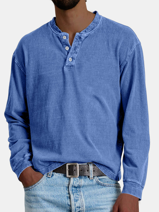 Men's Retro Casual Distressed Button POLO Shirt
