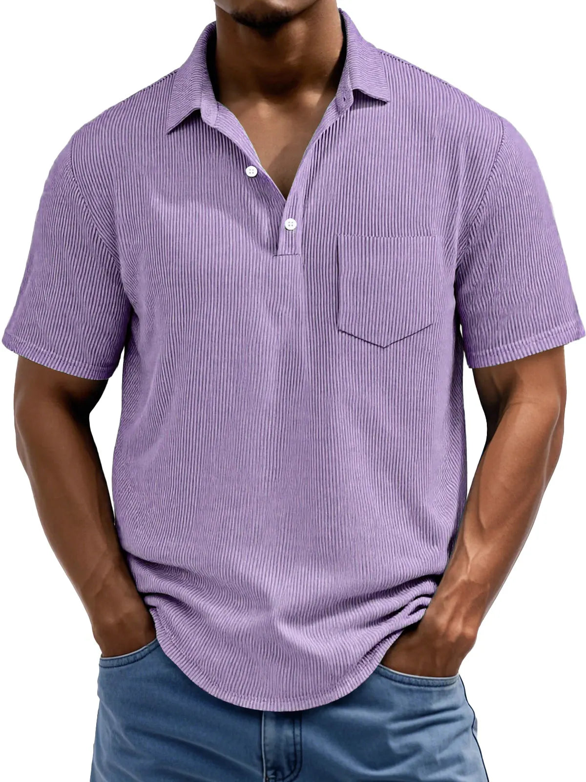 Men's Daily Rip Texture Casual Lapel Button Pocket Short Sleeve Polo Shirt