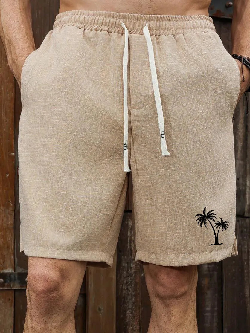 Men's Hawaiian Coconut Palm Print Casual Shorts