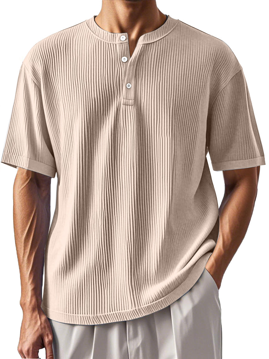 Men's Daily Pitted Textured Short-sleeved Henley Shirt