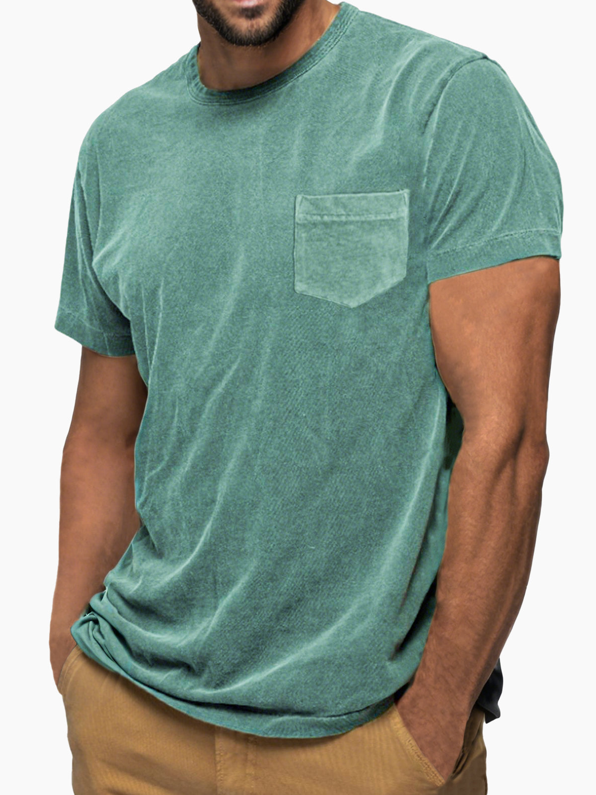 Men's Vintage Distressed Soft Cotton Short Sleeve Basic T-Shirt with Chest Pocket