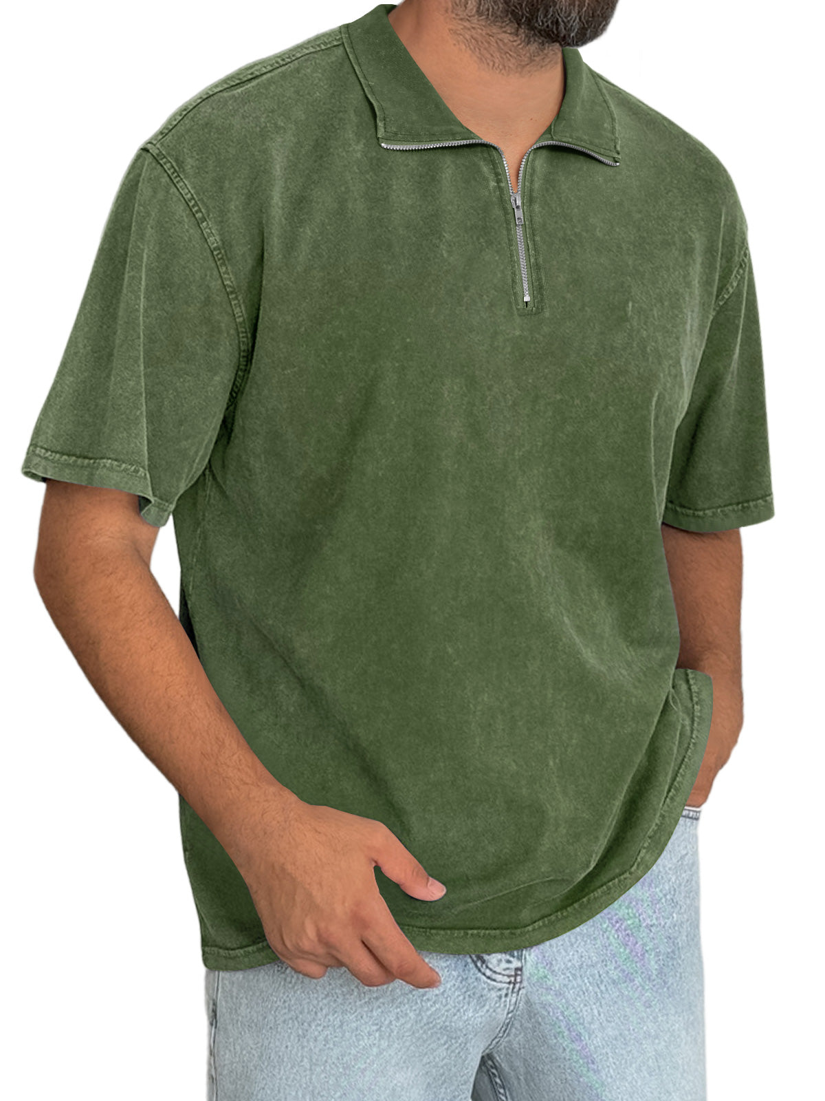 Men's Everyday Retro Stand Collar Zipper Casual Short Sleeve T-Shirt