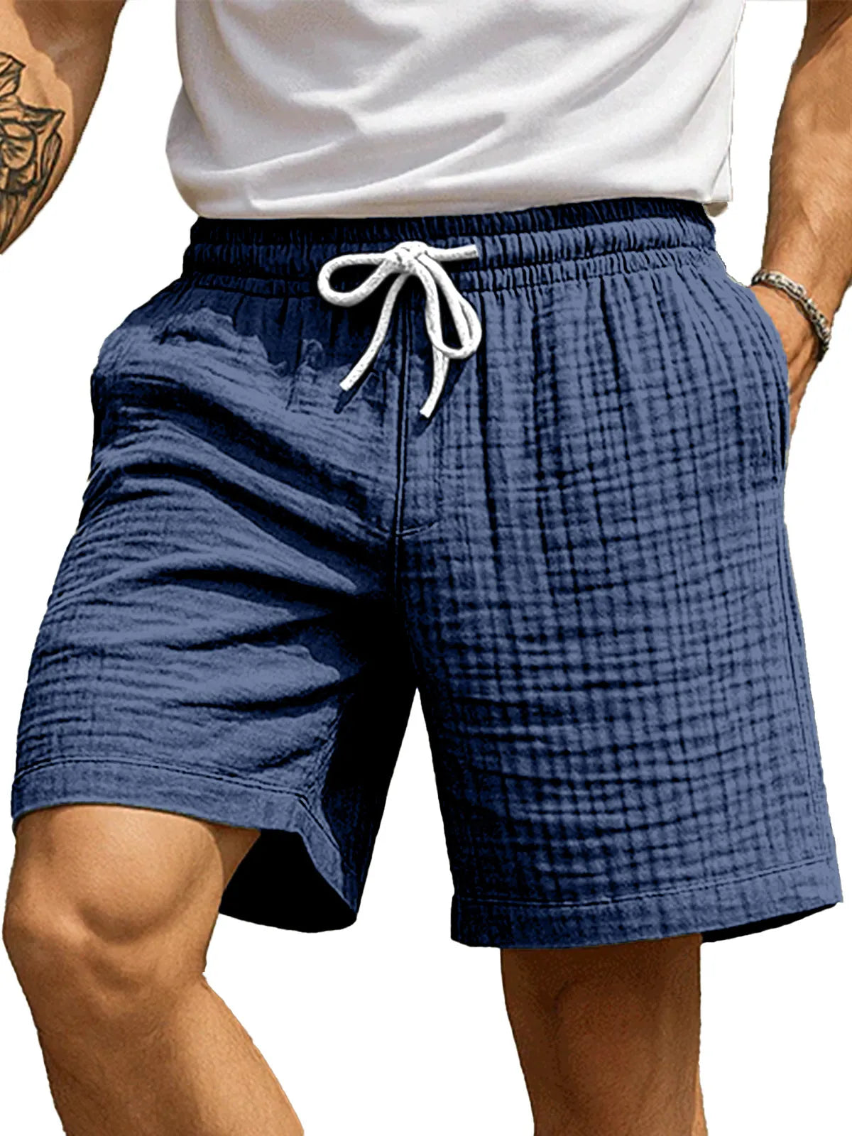 Men's Casual Hawaiian Pleated Textured Beach Shorts