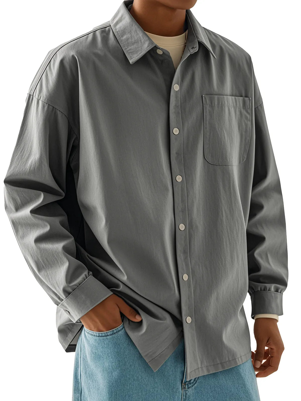 Men's Fashion Casual Retro Cotton Lapel Long Sleeve Shirt
