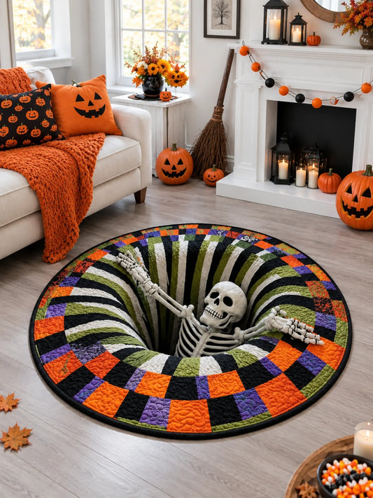 Halloween Skeleton Vortex Patchwork Quilted Round Mat