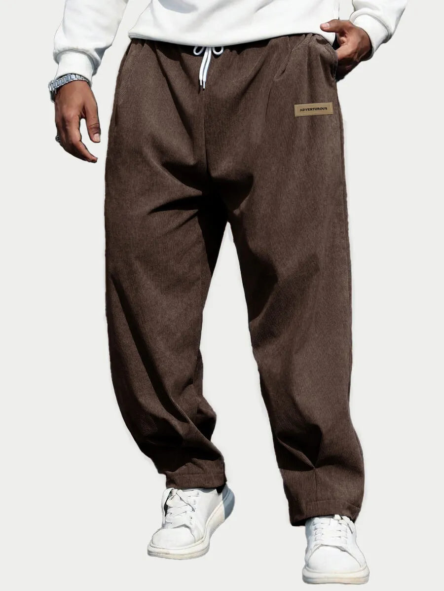 Men's Fashion Casual Sports Corduroy Fabric Logo Embroidered Pocket Trousers