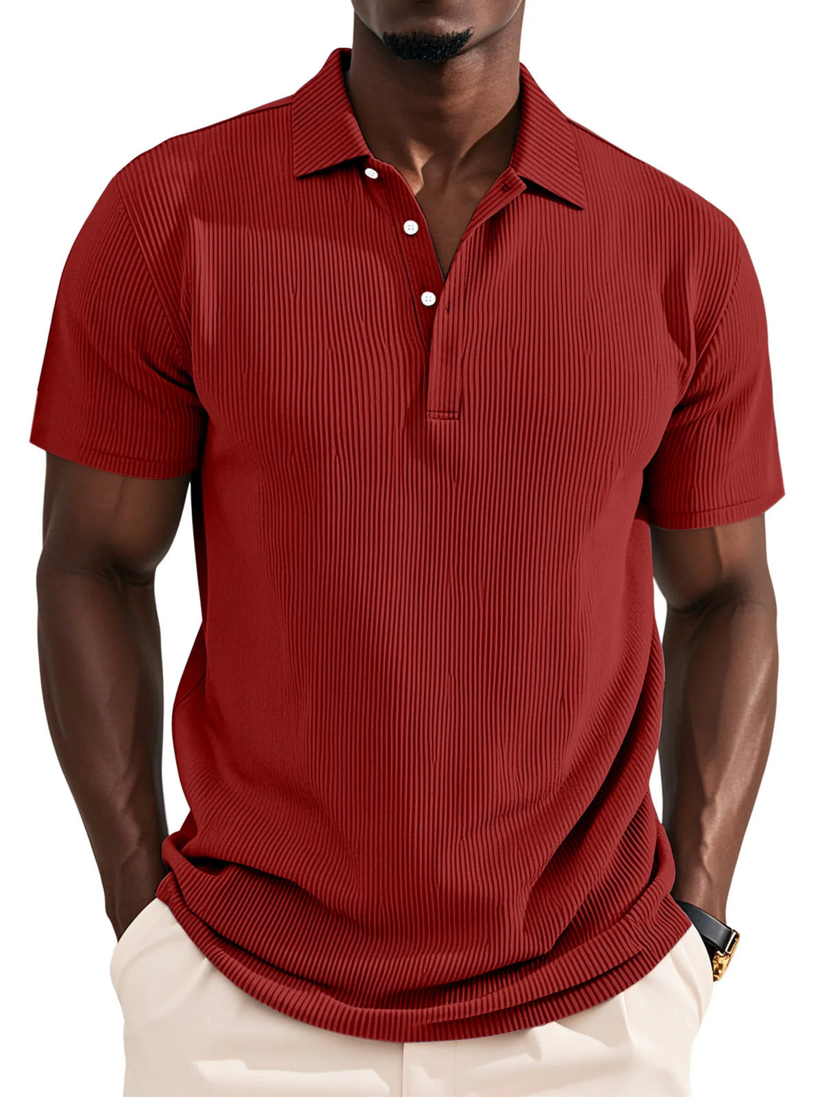 Men's Daily Solid Color Pit Button Lapel Short-sleeved Polo Shirt