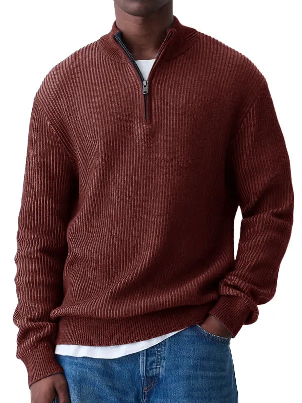 Men's Fashion Casual Long Sleeve Zip Stand Collar Sweater