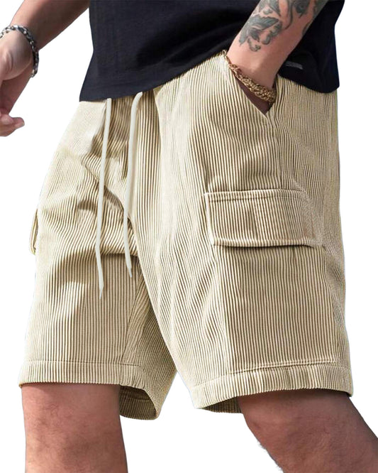 Men's Corduroy Multi-Pocket Summer Elastic Waist Casual Shorts