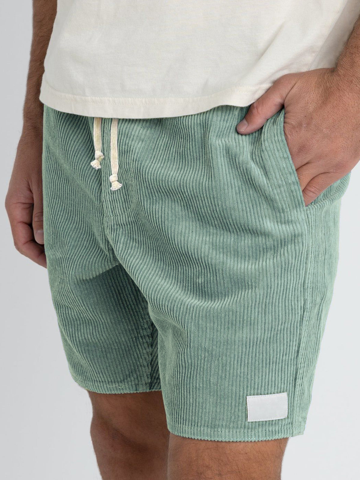 Men's Stylish Corduroy Basics Embroidered Logo Comfortable Everyday Lace-Up Shorts with Side Pockets