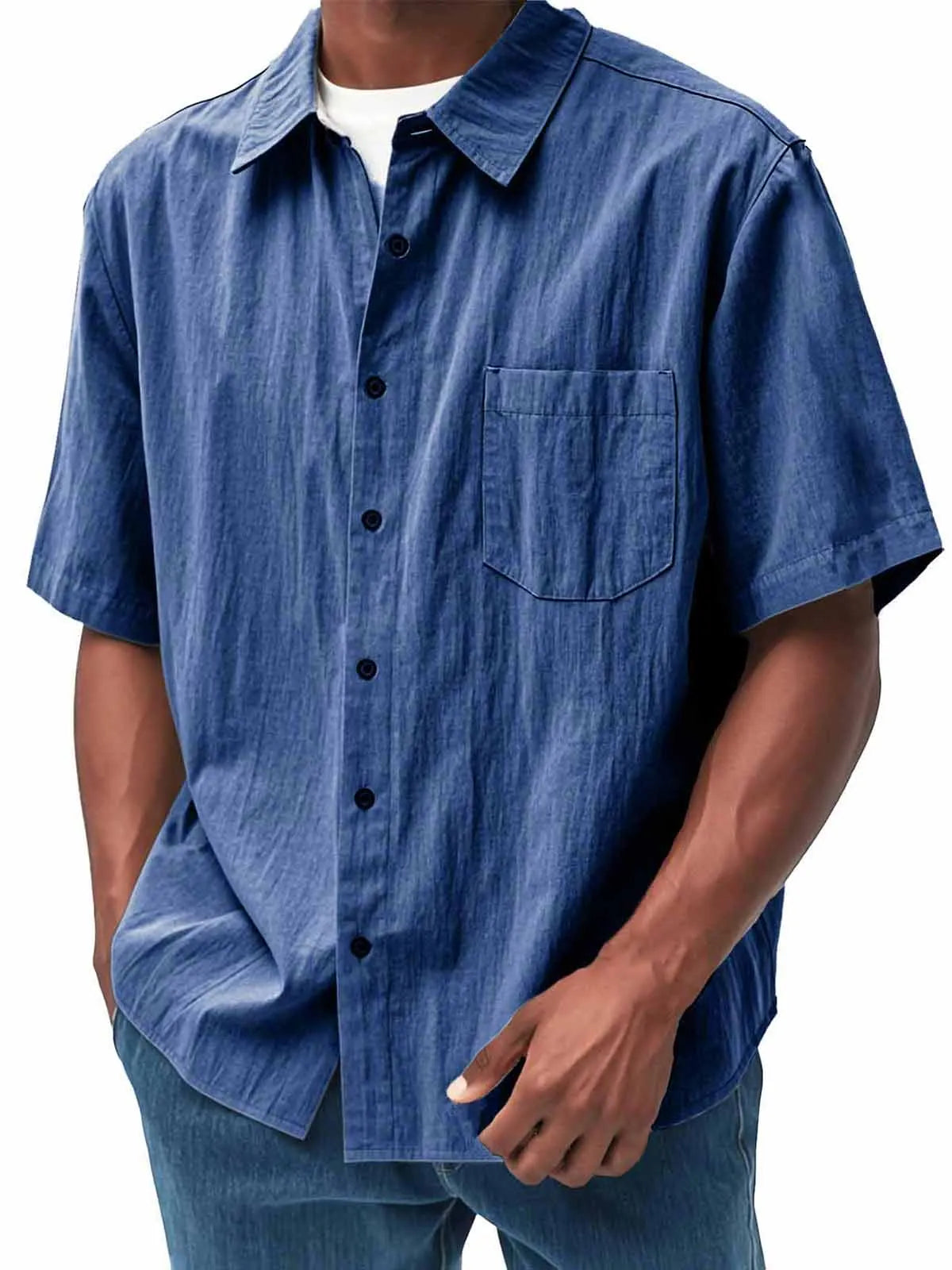 Men's Fashion Casual Pleated Fabric Short Sleeve Shirt