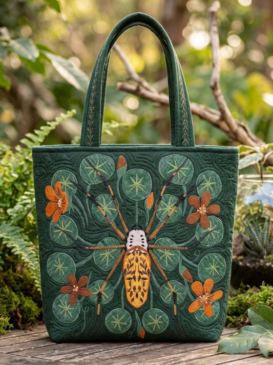 Flower And Spider Quilted Tote Bag