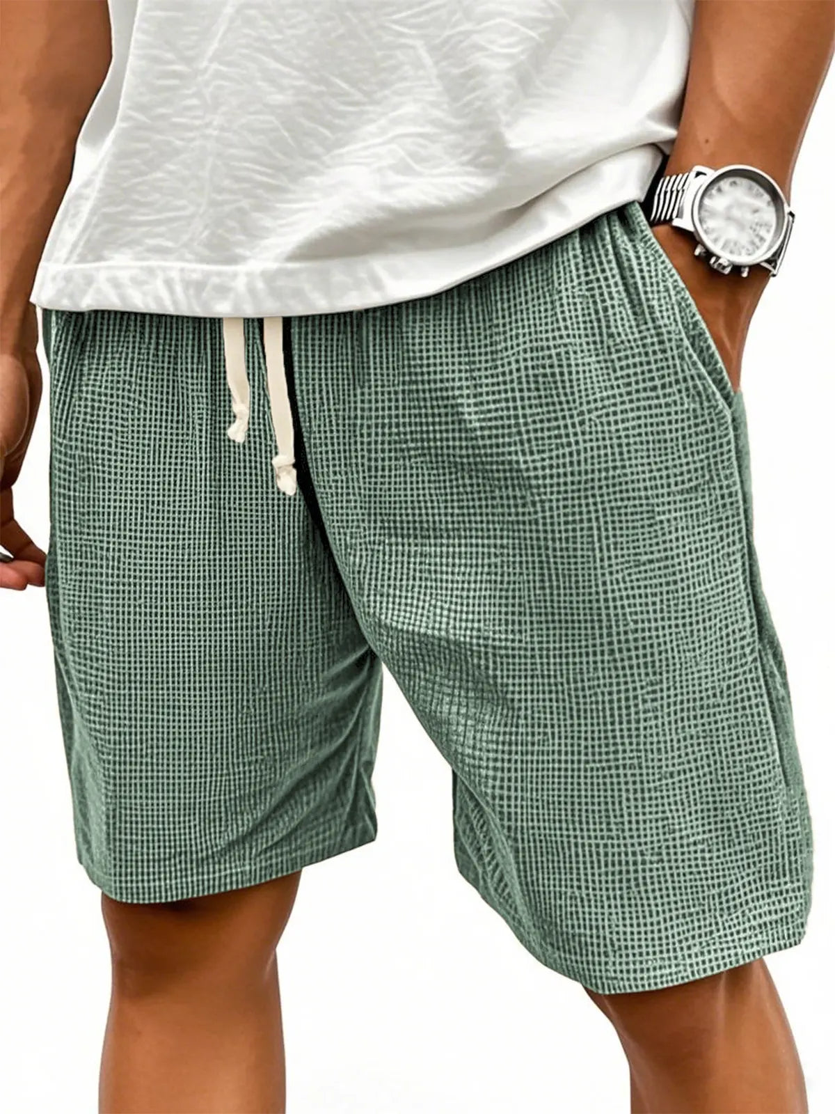 Men's Comfortable Waffle Texture Lace-up Stylish Casual Loose Shorts