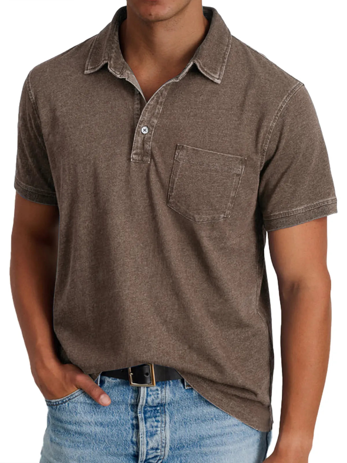 Men's Retro Casual Button Lapel Pocket Short Sleeve POLO Shirt