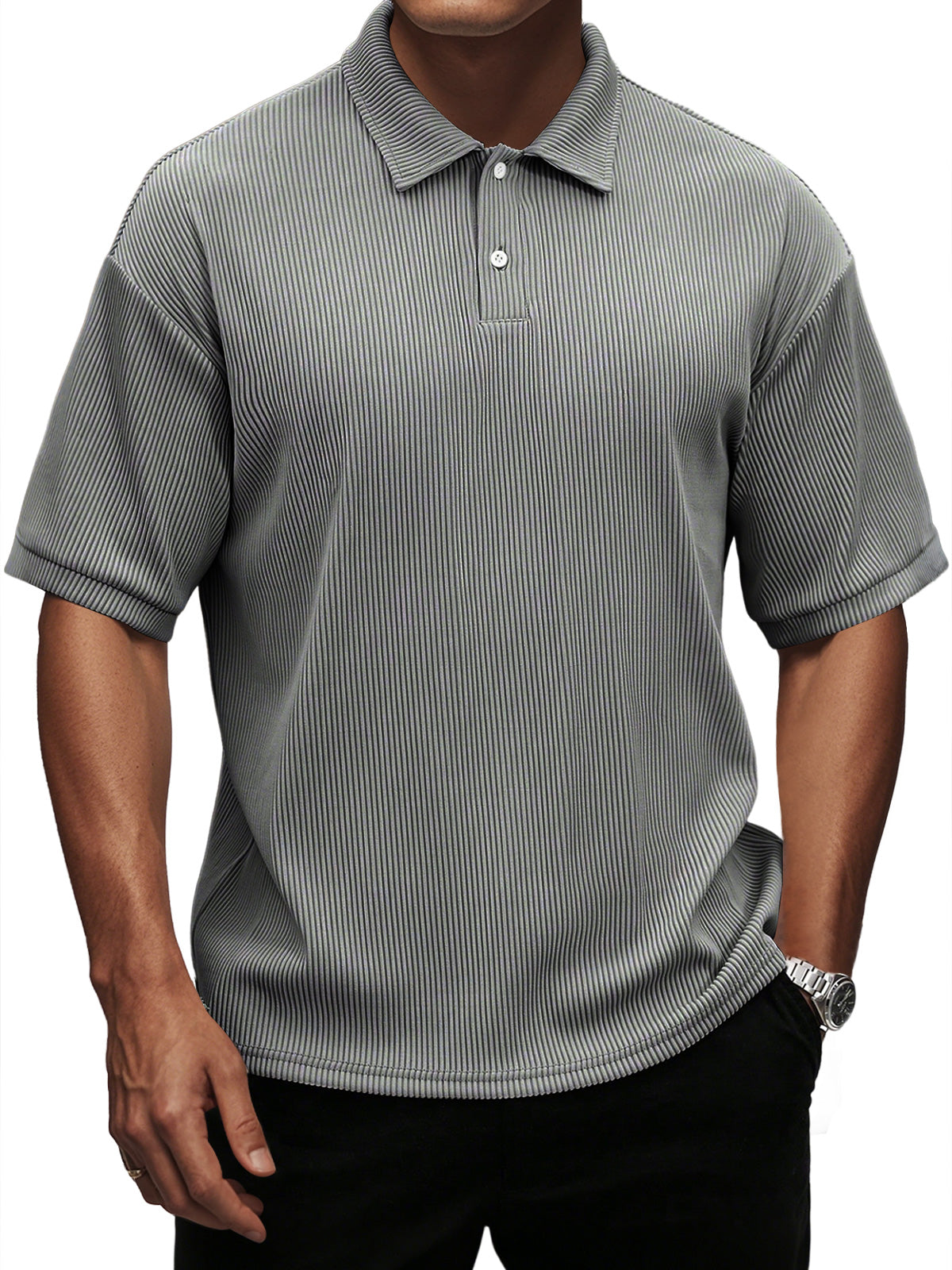 Men's Fashion Casual Pit Lapel Button Solid Color Short Sleeve POLO Shirt