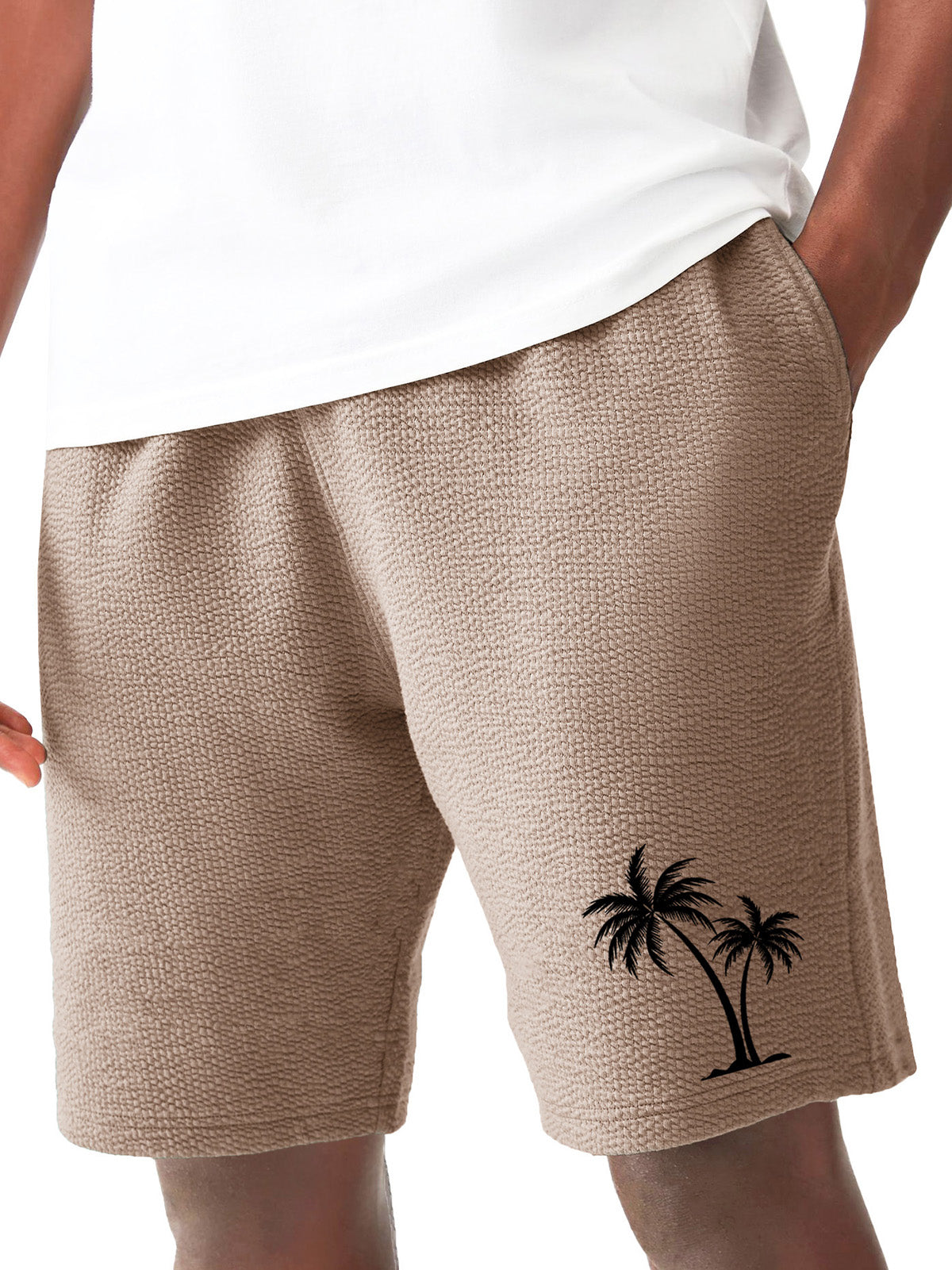 Men's Fashion Hawaiian Casual Coconut Palm Print Pleated Fabric Pocket Shorts