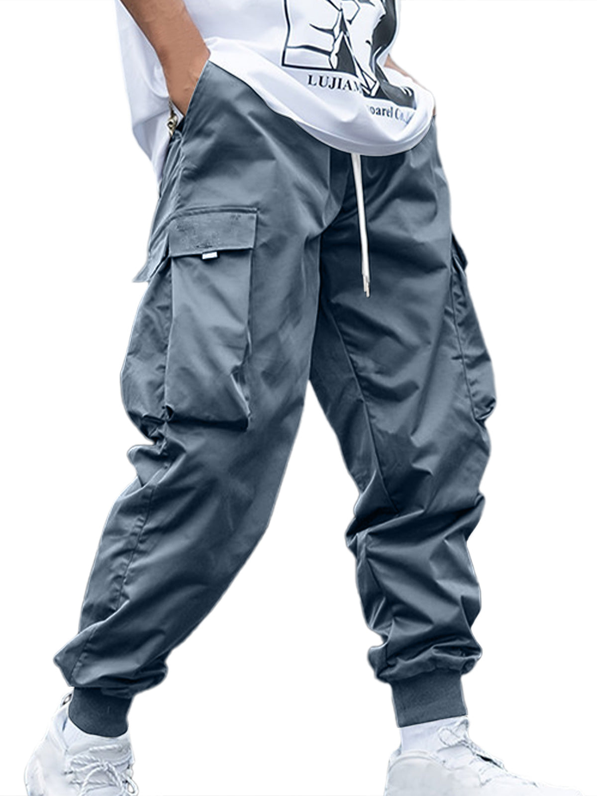 Men's Retro Casual Multi-pocket Elastic Waist Solid Color Trousers