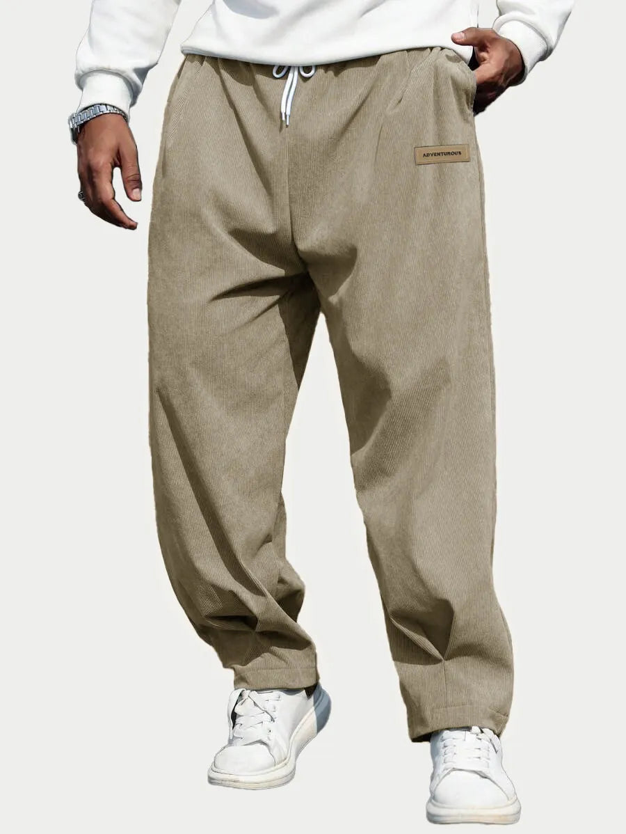 Men's Fashion Casual Sports Corduroy Fabric Logo Embroidered Pocket Trousers