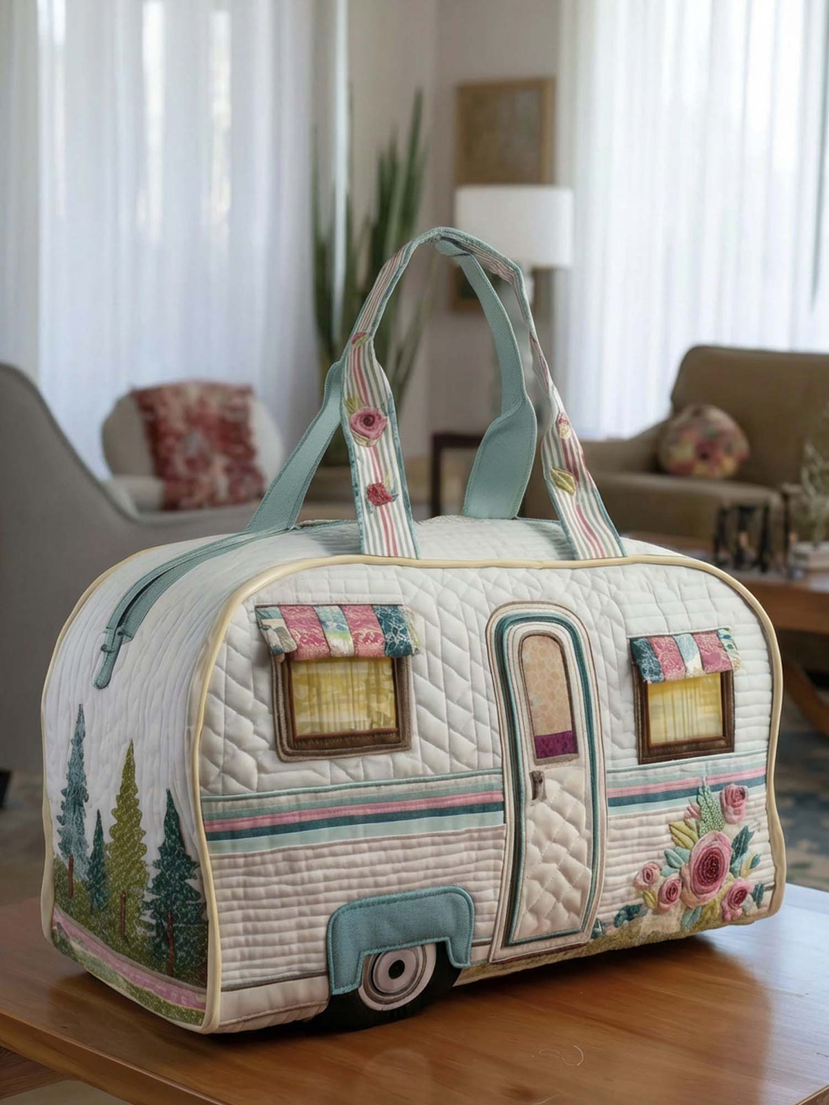 Vintage Camping Trailer Quilted Duffle Bag