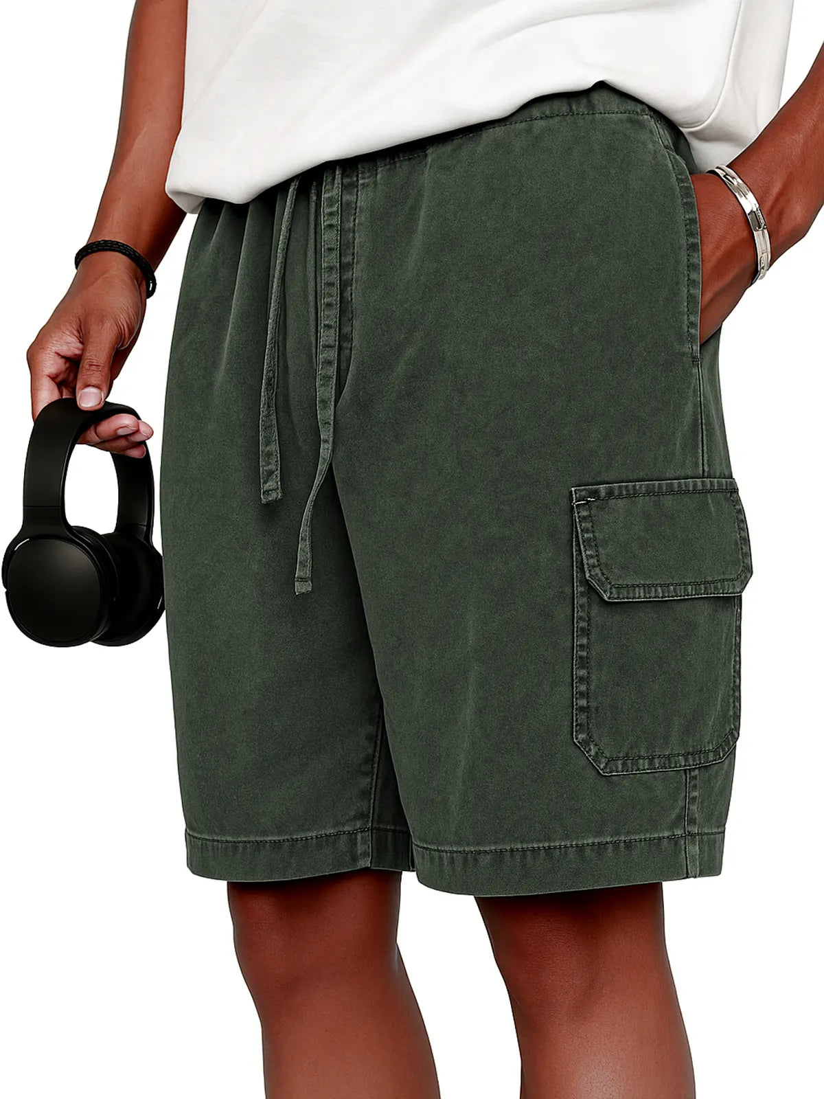 Men's Stylish Vintage Dyed Cargo Lace Up Practical Pockets Casual  Shorts