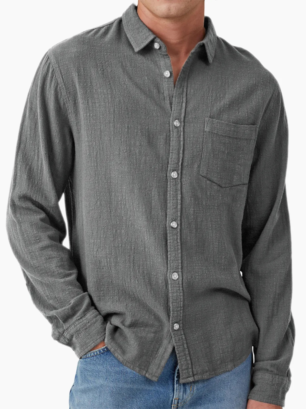 Men's Vacation Hawaiian Casual Vintage Cotton Casual Long Sleeve Shirt with Chest Pocket