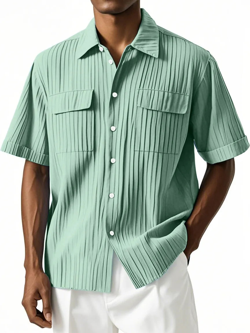 Men's Simple Hawaiian Comfort Double Pocket Short Sleeve Shirt