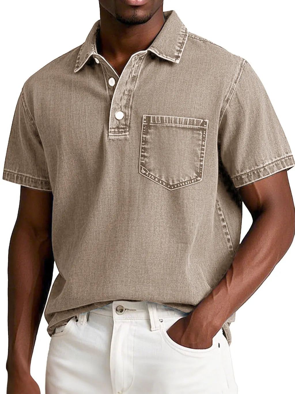 Men's Fashion Retro Distressed Short Sleeve Lapel Polo Shirt