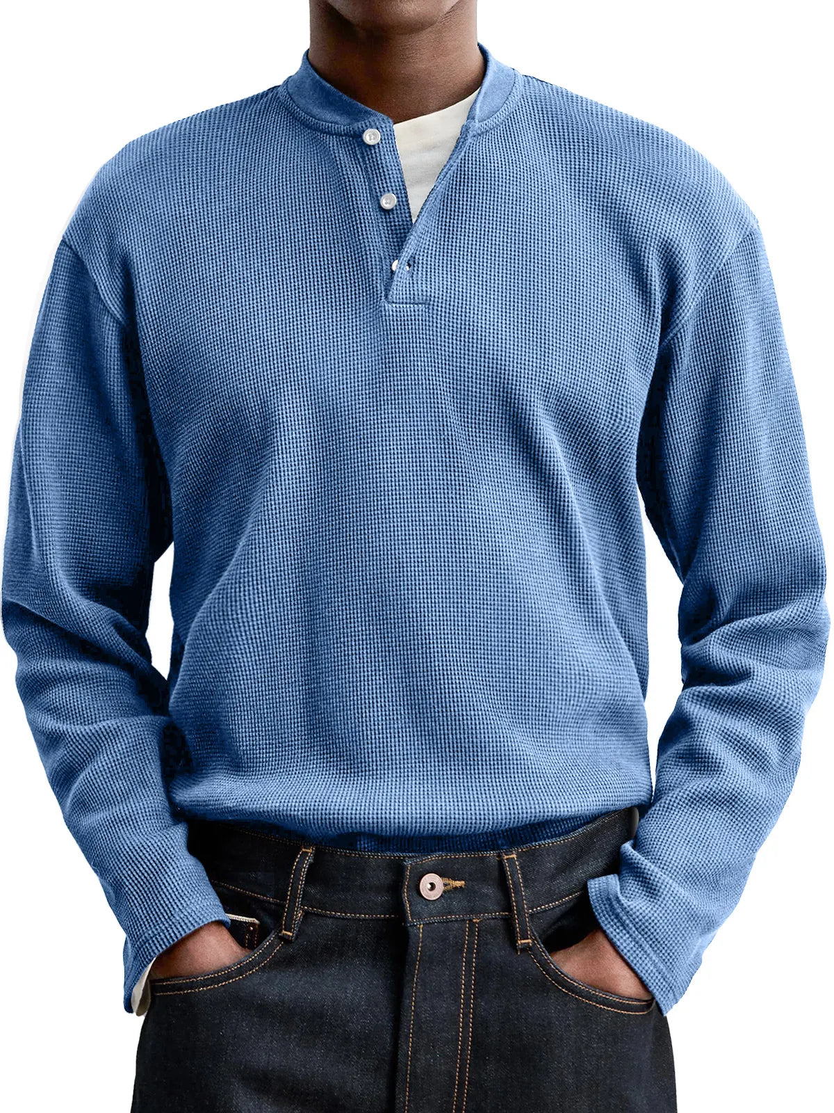 Men's Everyday Casual Waffle Button Down Long Sleeve Henley