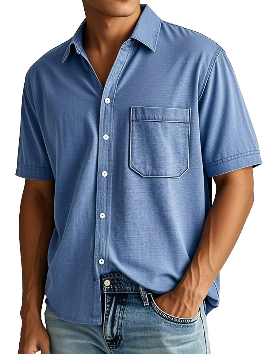 Men's Fashion Casual Lapel Pocket Short-sleeved Shirt