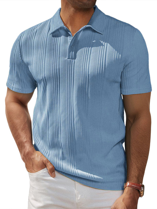 Men's Daily Casual Loose Textured Lapel Button Short-sleeved Polo Shirt