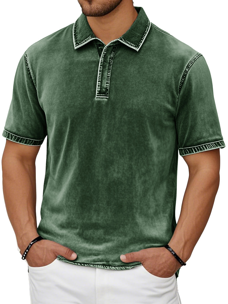 Men's Fashion Casual Retro Distressed Lapel Short-sleeved Polo Shirt