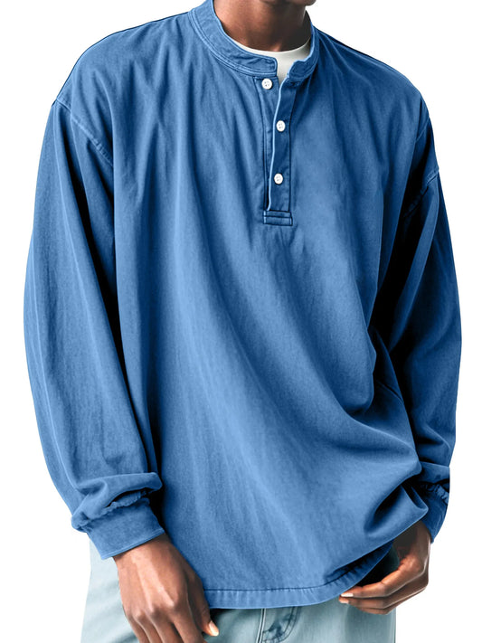Men's Casual Simple Solid Color Long Sleeve Henley Shirt