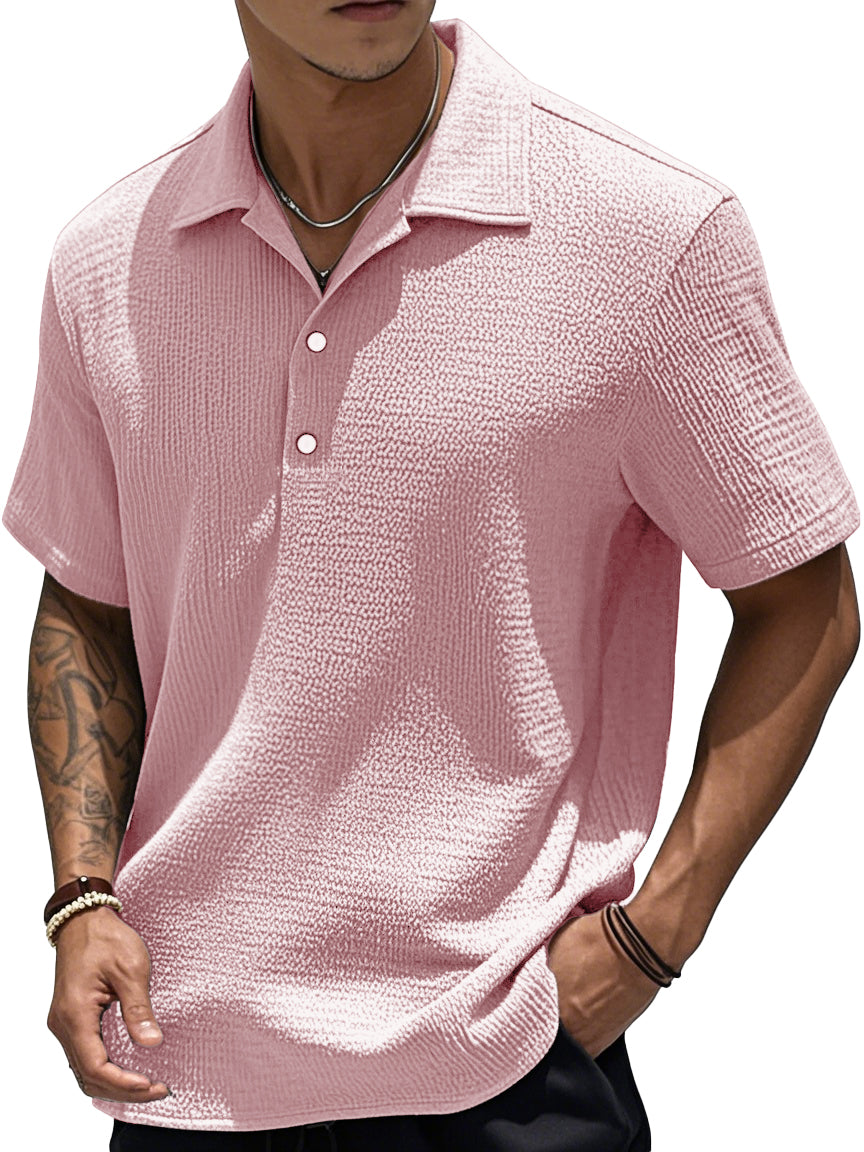 Men's Fashion Retro Pleated Fabric Short-sleeved Polo Shirt