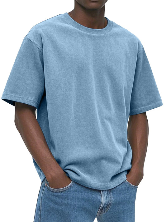 Men's Casual Comfortable And Loose Solid Color Suede Short-sleeved T-shirt